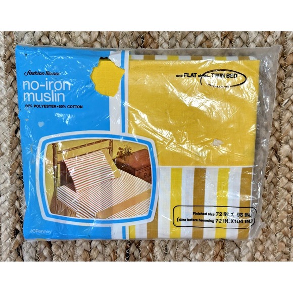Vintage JCPenney Fashion Manor Twin  Sheet Set , Marigold Stripe, NIP - Picture 2 of 16